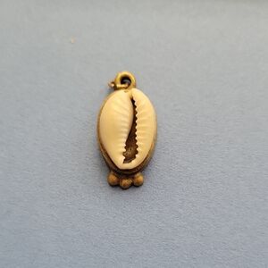 Genuine Cowrie Shell inlaid in Brass Charm, Shell Charm
